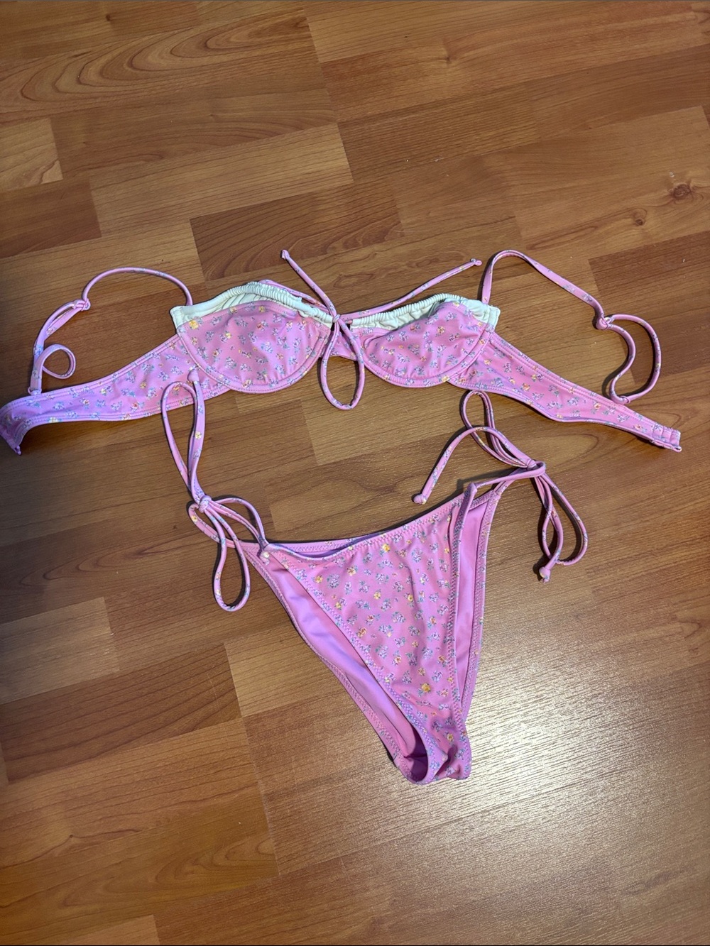Pink Floral Tie-Side Bikini Set